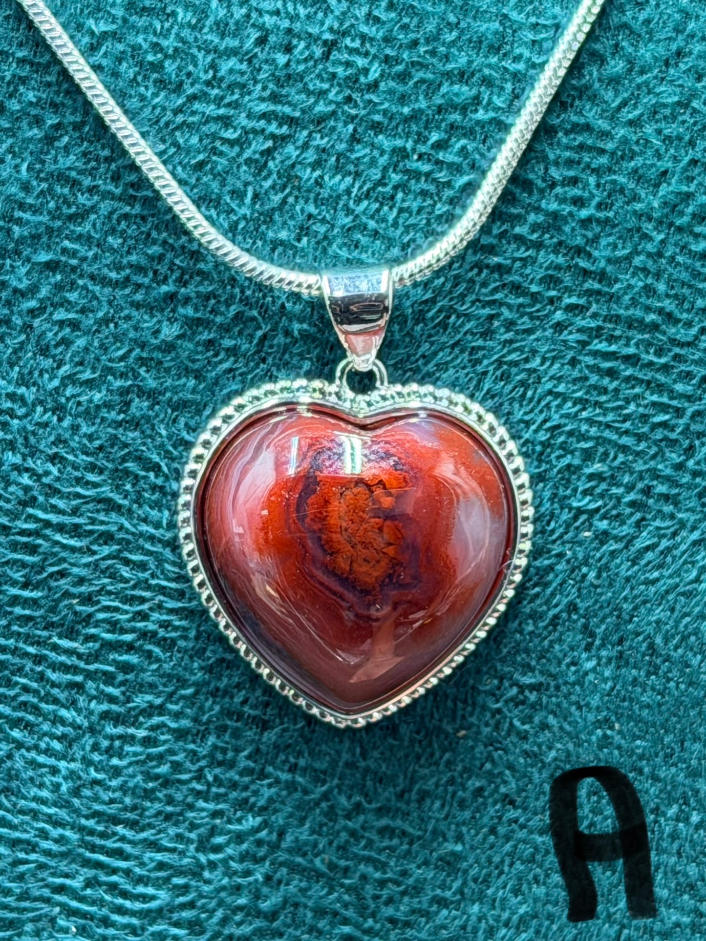 Cinnabar Agate Heart Necklace