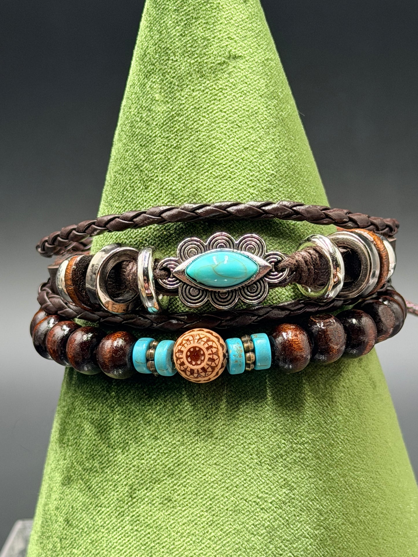 Leather & Wooden Bracelet Set