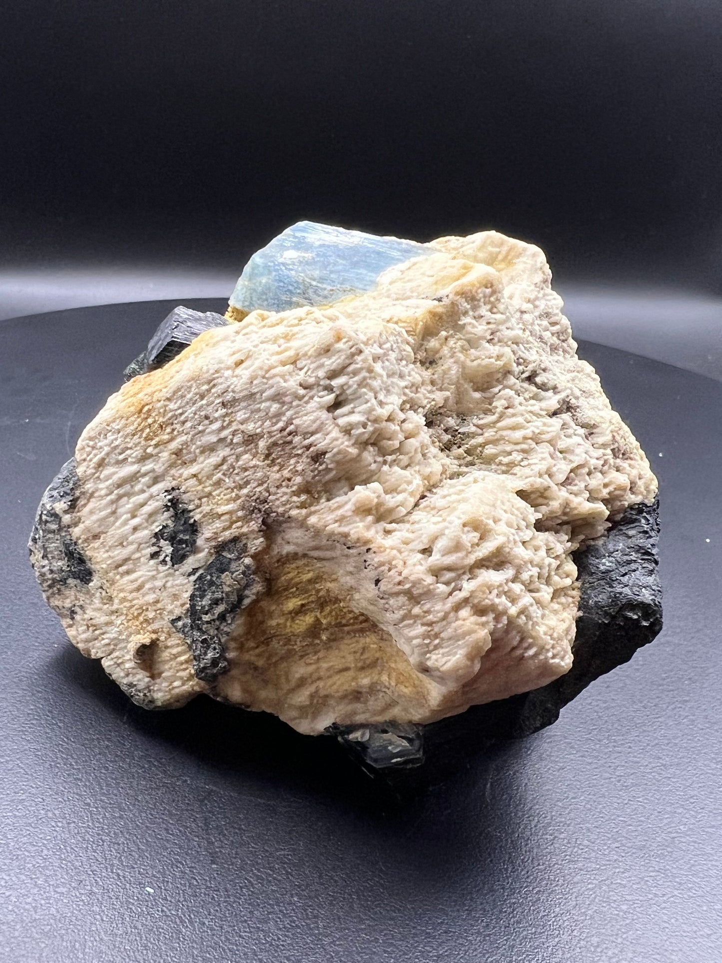 Aquamarine with Black Tourmaline on Matrix