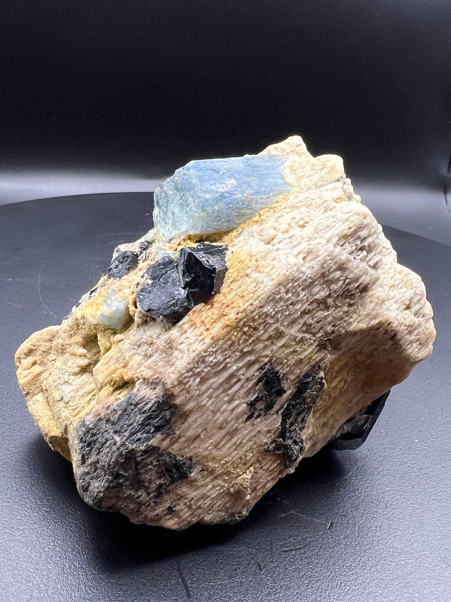 Aquamarine with Black Tourmaline on Matrix