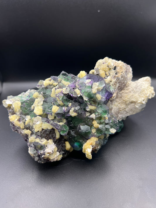 Calcite on Fluorite