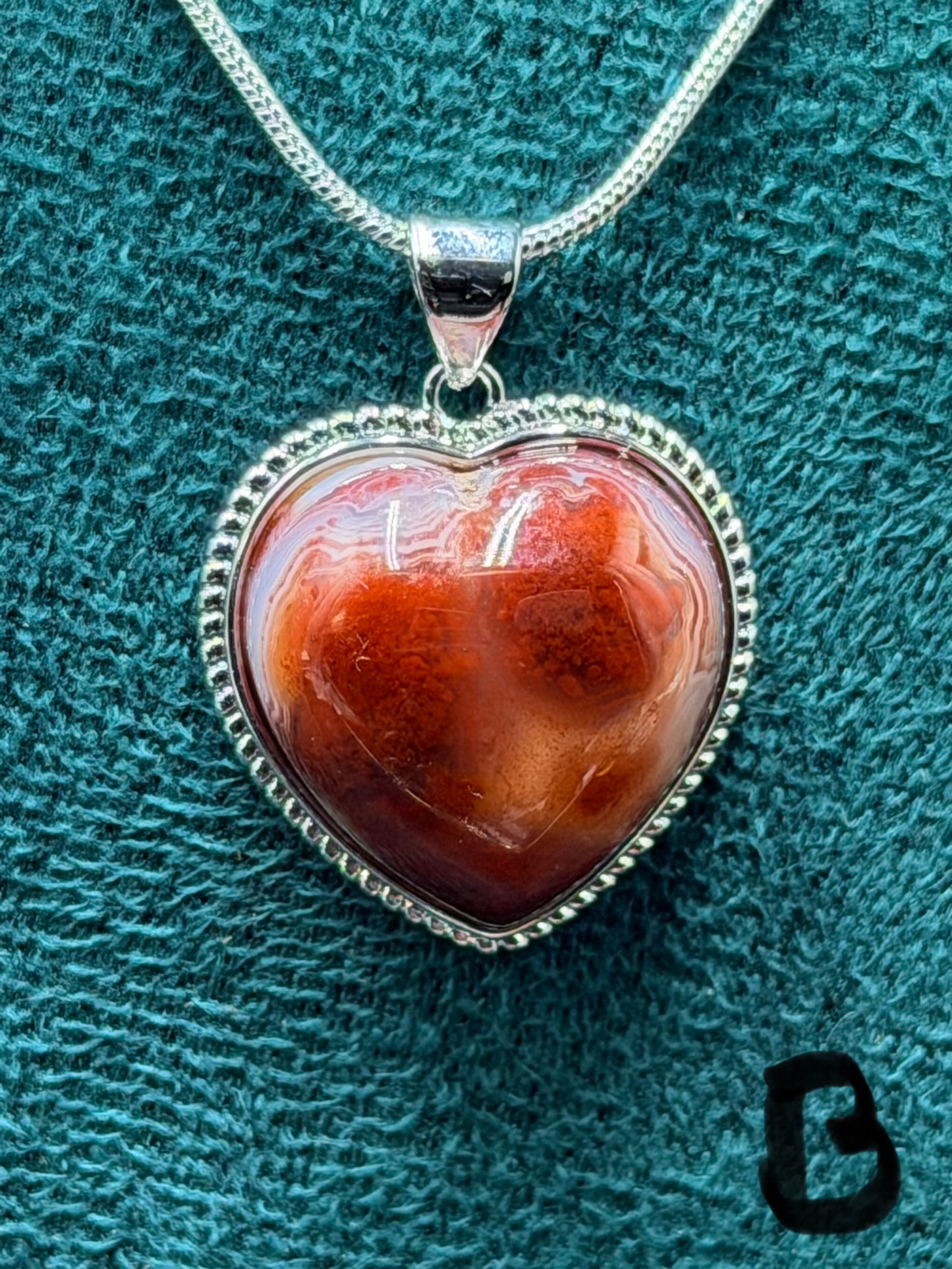 Cinnabar Agate Heart Necklace
