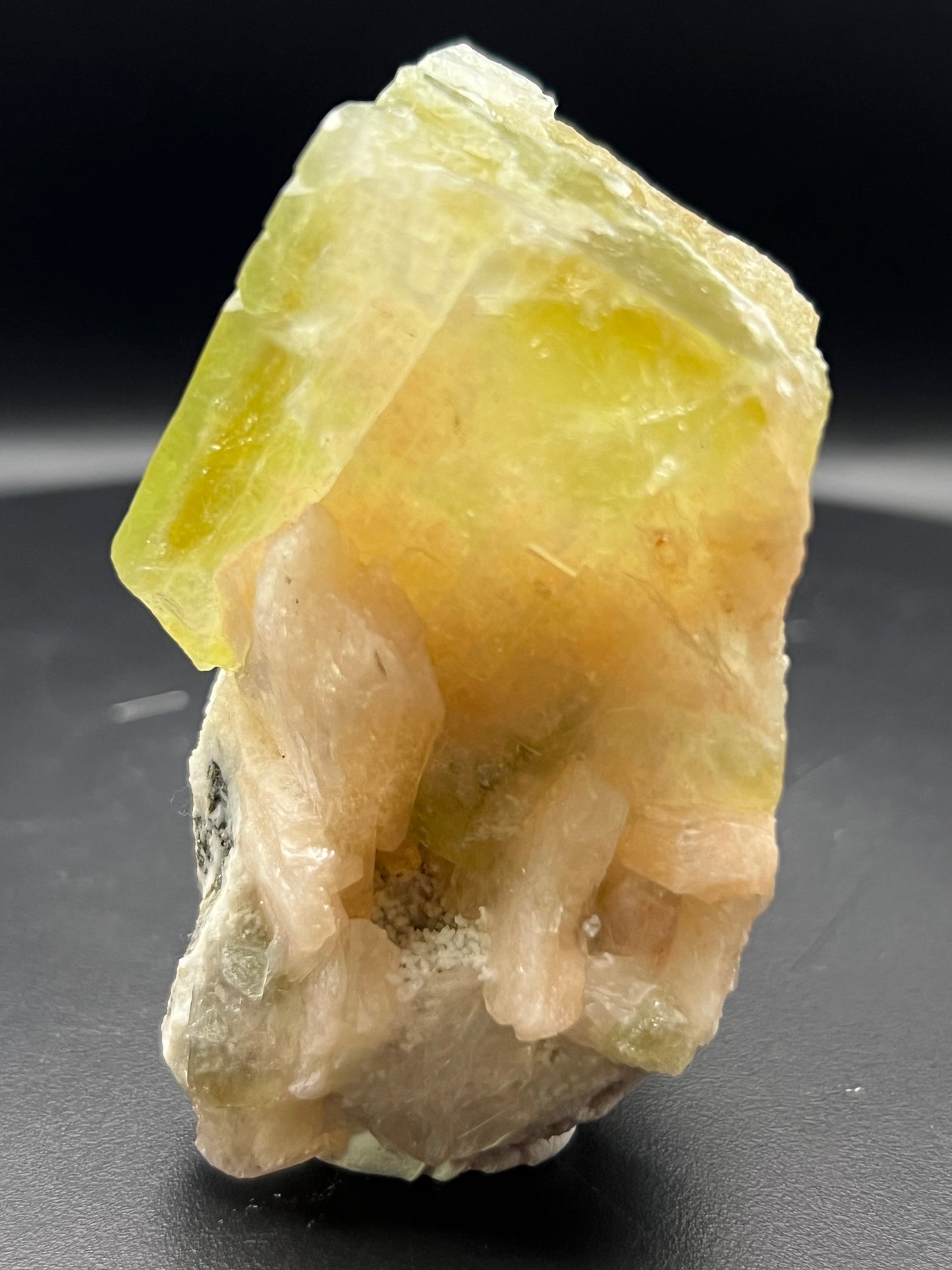 Green Apple Apophyllite Cube On Stilbite